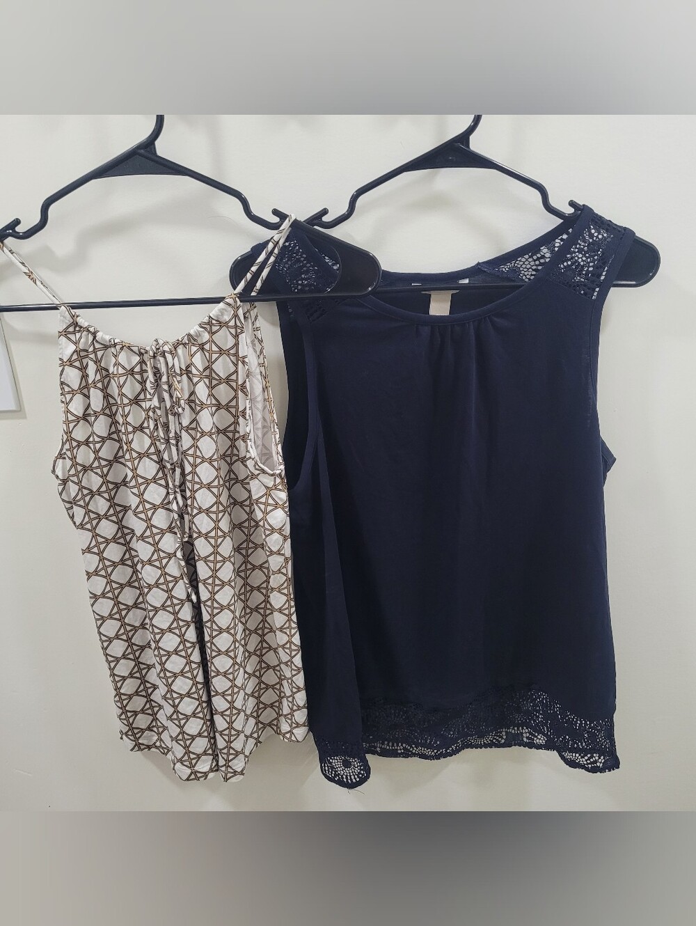 2 Pack- Banana Republic Navy Lace-Trim Sleeveless Top + White and Gold Spaghetti